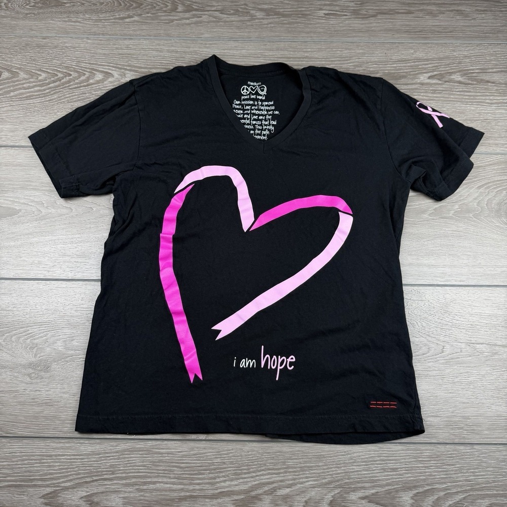 Peace Love World Women's I Am Love V Neck Short Sleeve Tee Black Size Medium - Picture 2 of 7
